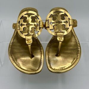 Tory Burch Gold Thong Sandals with Medallion